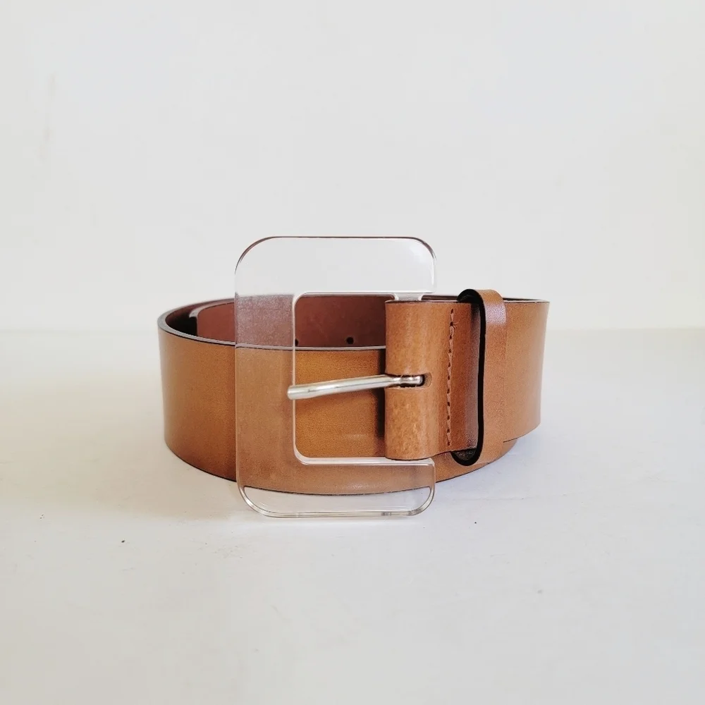 & other stories Tan Leather Belt Acrylic Buckle Size XS Brown Minimalist Boho
